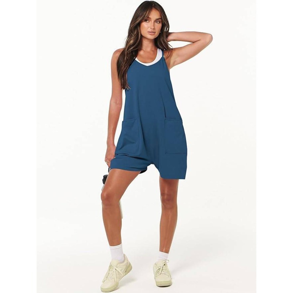 ANRABESS Sleeveless Overall Romper L Blue NWT  Loose Casual Jumpsuit Pockets
